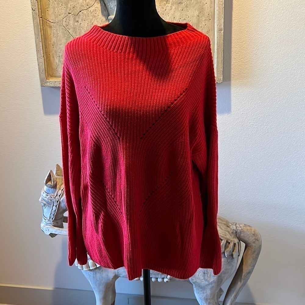 LOFT red ribbed sweater bell sleeves new Sz XL‎